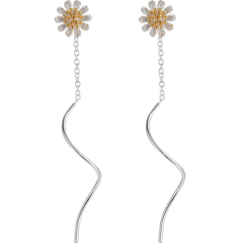 925 pendientes de plata esterlina estilo coreano de moda fresca Margarita pendientes elegantes de las mujeres pendientes largos pendientes