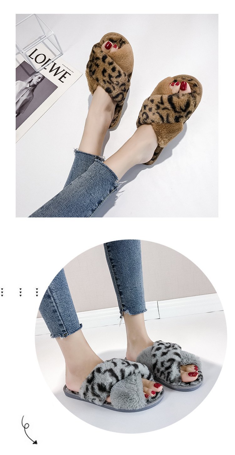 women s cross strap Furry leopard print slippers nihaostyles clothing wholesale NSKJX71186