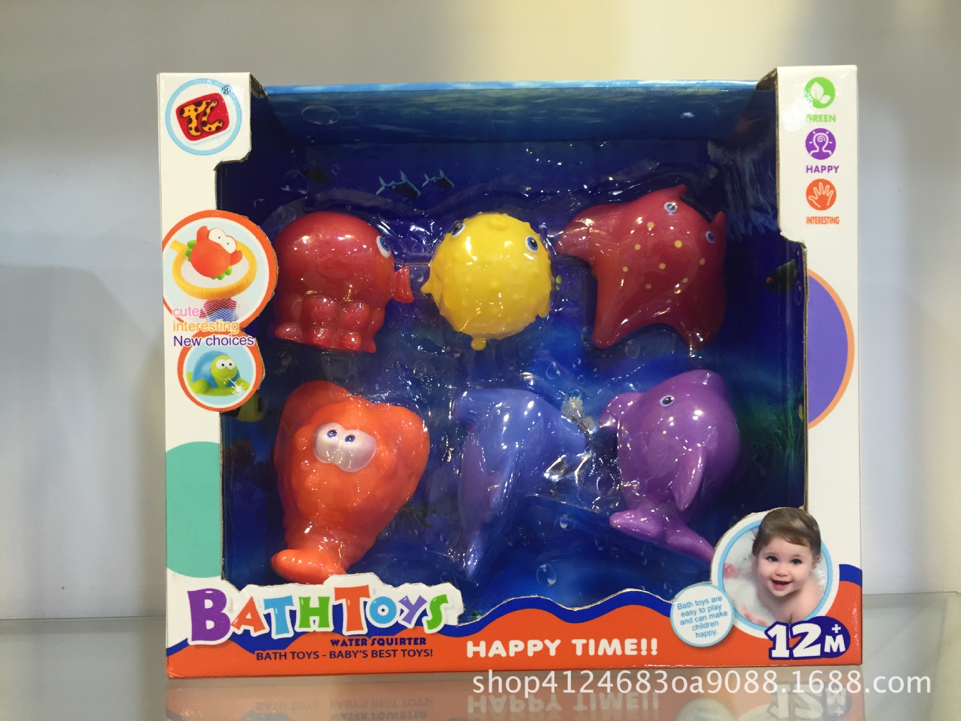 儿童夏天洗澡戏水玩具浴室玩具 浴室搪胶海洋动物 六只装