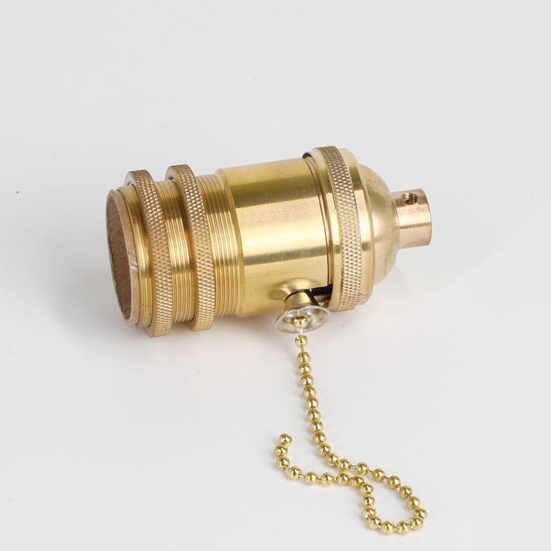 跨境爆款单头拉链双环铜灯头 E26 E27 爱迪生灯座 DIY吊灯配件|ms