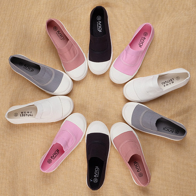 2020春秋儿童帆布鞋低帮一脚蹬懒人鞋 童鞋女童休闲纯色小白鞋