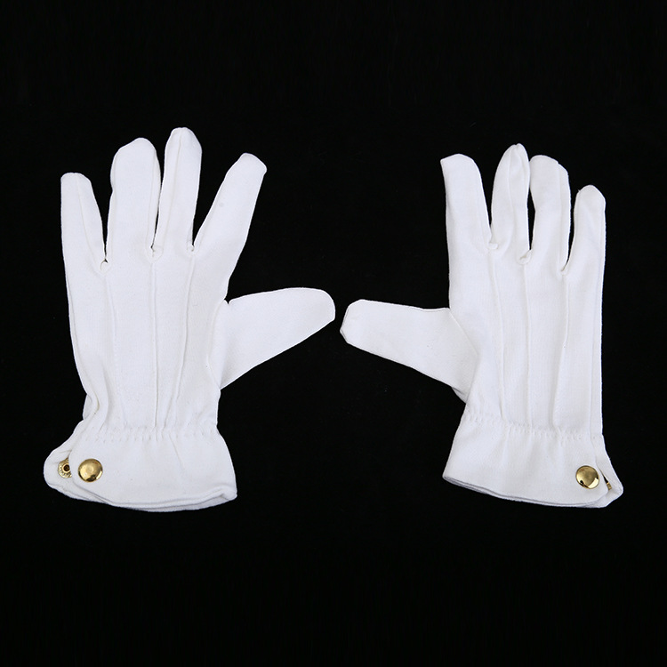 韩版全棉金属扣礼仪手套庆典首饰阅兵装配保安执勤劳保三筋手套