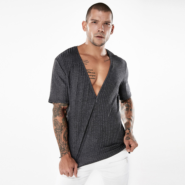 Men’s T-shirt Deep V-collar and Fashion Design Sleeveless