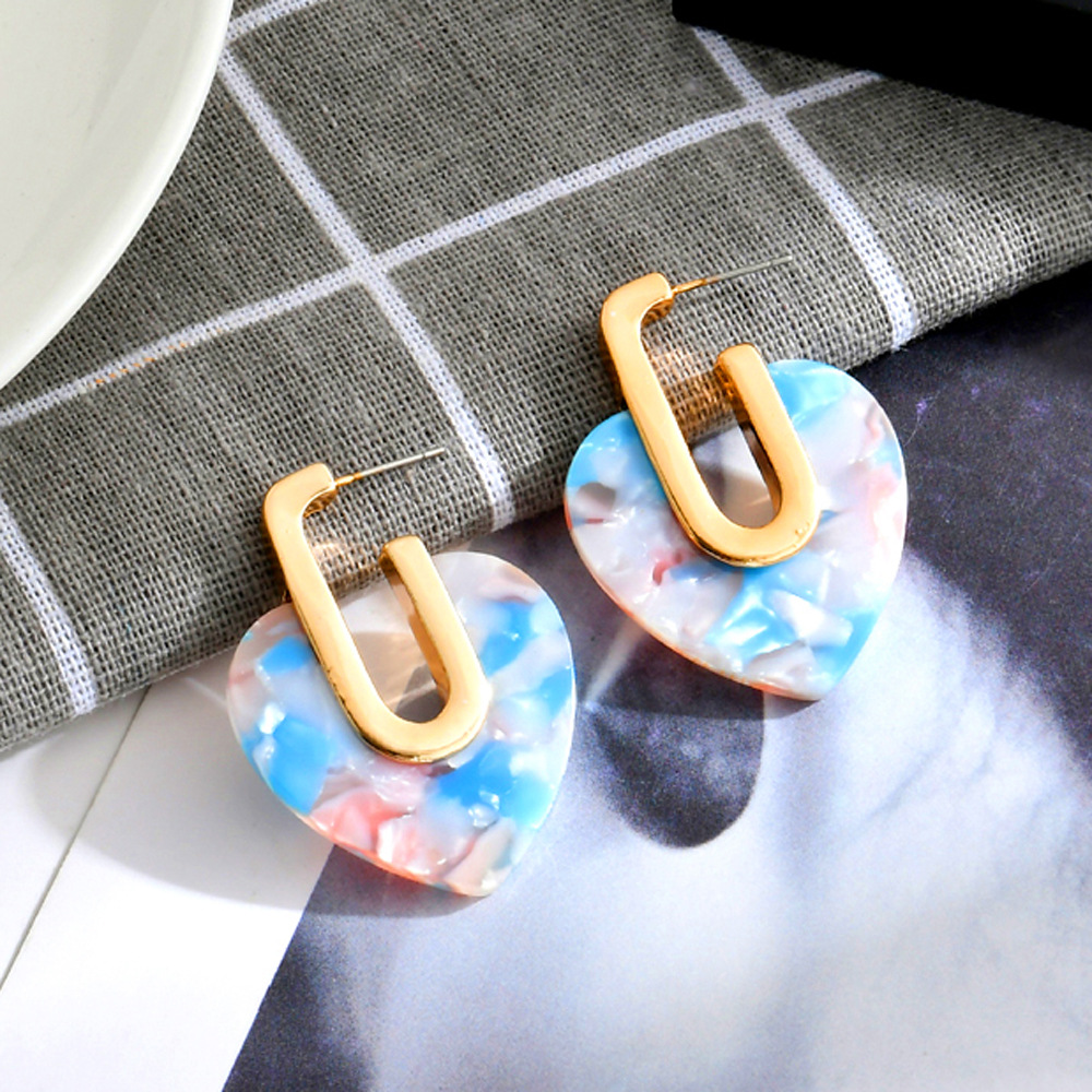 厂家直销日韩版简约醋酸版爱心耳环亚克力板几何型耳坠耳饰女批发