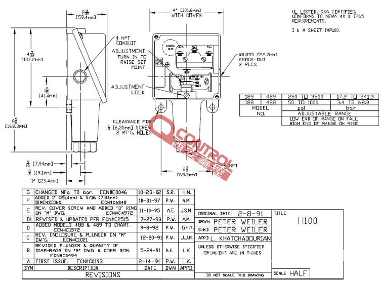 UE开关尺寸图【H100-188 H100-488】美国UE原装 