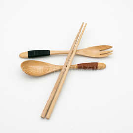 日韩餐具套装木质布袋 勺子叉子筷子三件套学生开学季便携礼品