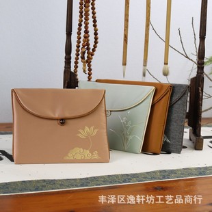 Zen Fabric Cosmetic Bag Embroider Pattern Bead Buckle Carry-on Buddha Bead Bracelet Cosmetics Bag Thickeneded Lining