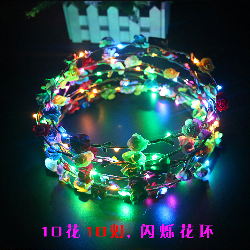 2018景区热卖发光头饰LED花环七彩仿真藤条年货地摊夜市货源热卖