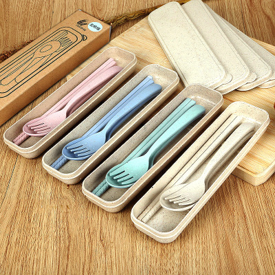 Tableware set wheat straw children's portable three piece set spoon fork chopsticks promotion small gift custom logo