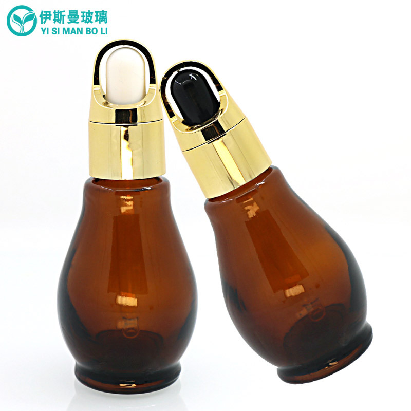 30ml精油瓶 棕色单葫芦瓶 葫芦玻璃瓶 玻璃精油瓶 茶色乳液滴管瓶