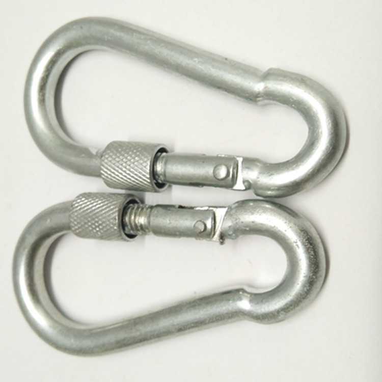 供应户外运动器材安全钩，铁镀锌登山扣 带螺母弹簧钩