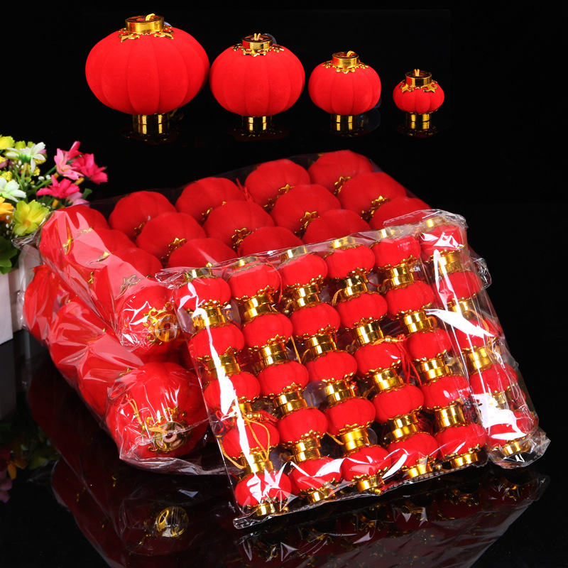 大红植绒小灯笼串批发 盆景挂饰户外中式春节喜庆连串小灯笼装饰