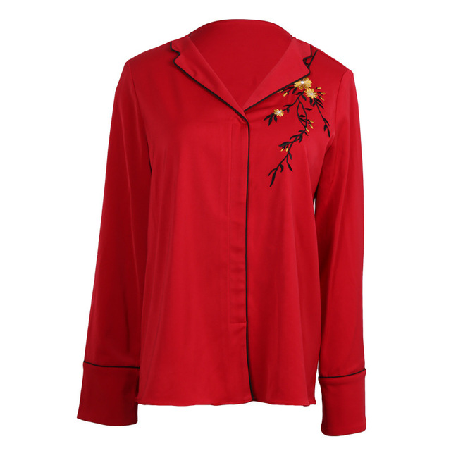 embroidery loose-bottomed Chiffon stitching color-clashing blouses