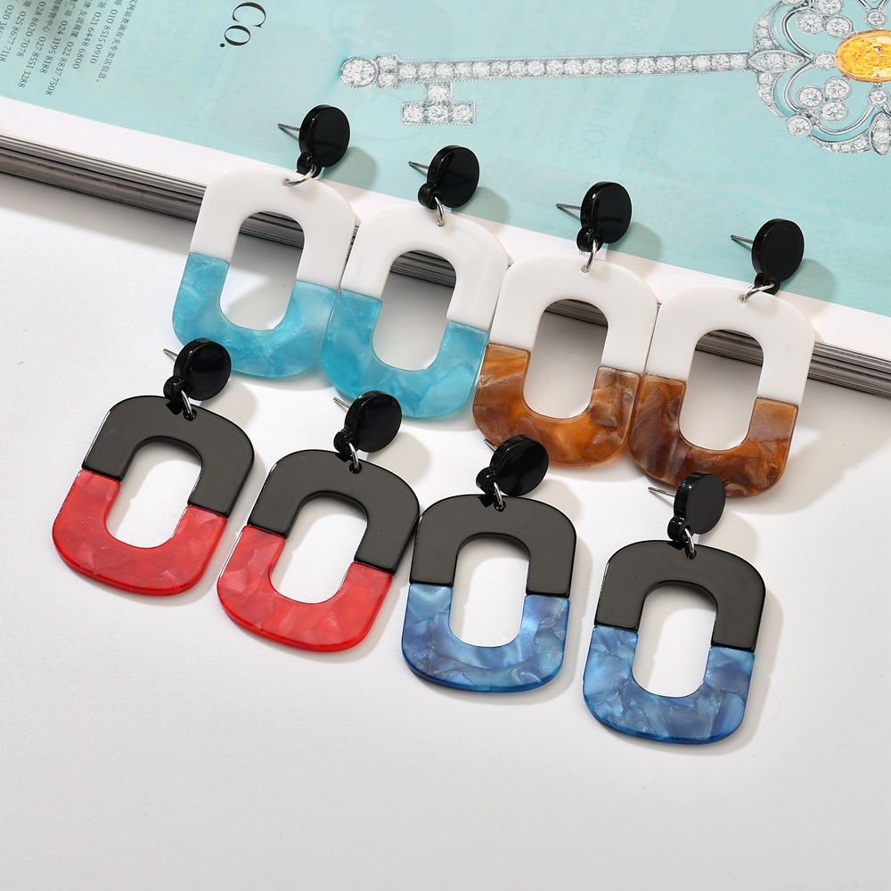 30g Weight No Inlaid Inlay Material Earrings Classification Simple Multicolor Stitching Geometric Acrylic Earrings