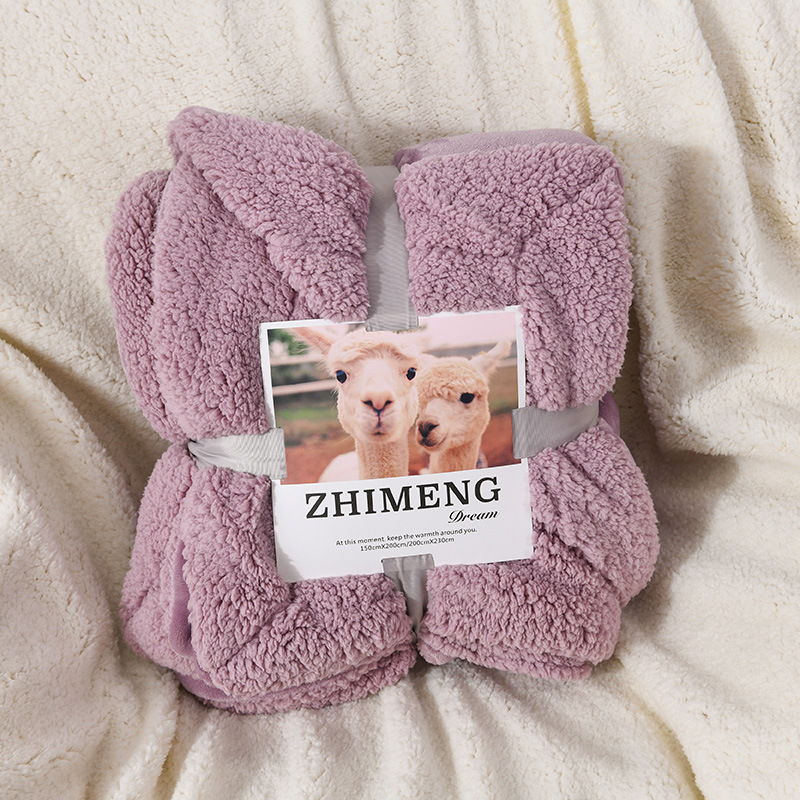 Directo de fábrica de doble capa de lana de cordero manta de franela engrosada coral polar manta de color sólido impreso LOGO al por mayor