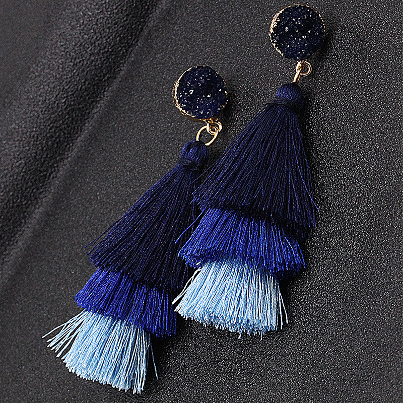 New Retro Ethnic Style Crystal Cluster Multi-layer Gradient Tassel Earrings display picture 3