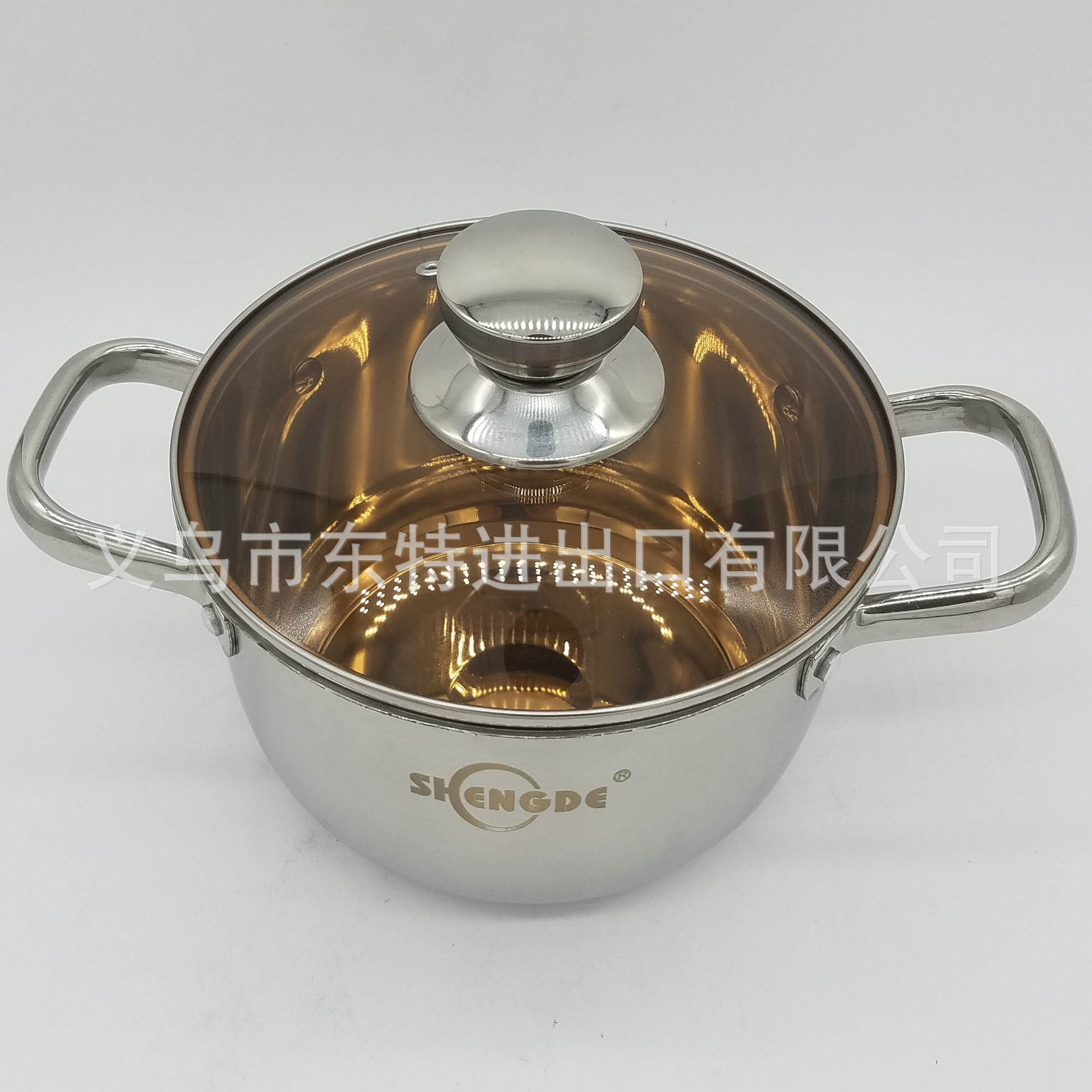 Factory direct sales of stainless steel soup pot, composite steel double-handled soup pot, household multi-purpose soup pot, tea-colored lid and double-bottom pot detail image 3