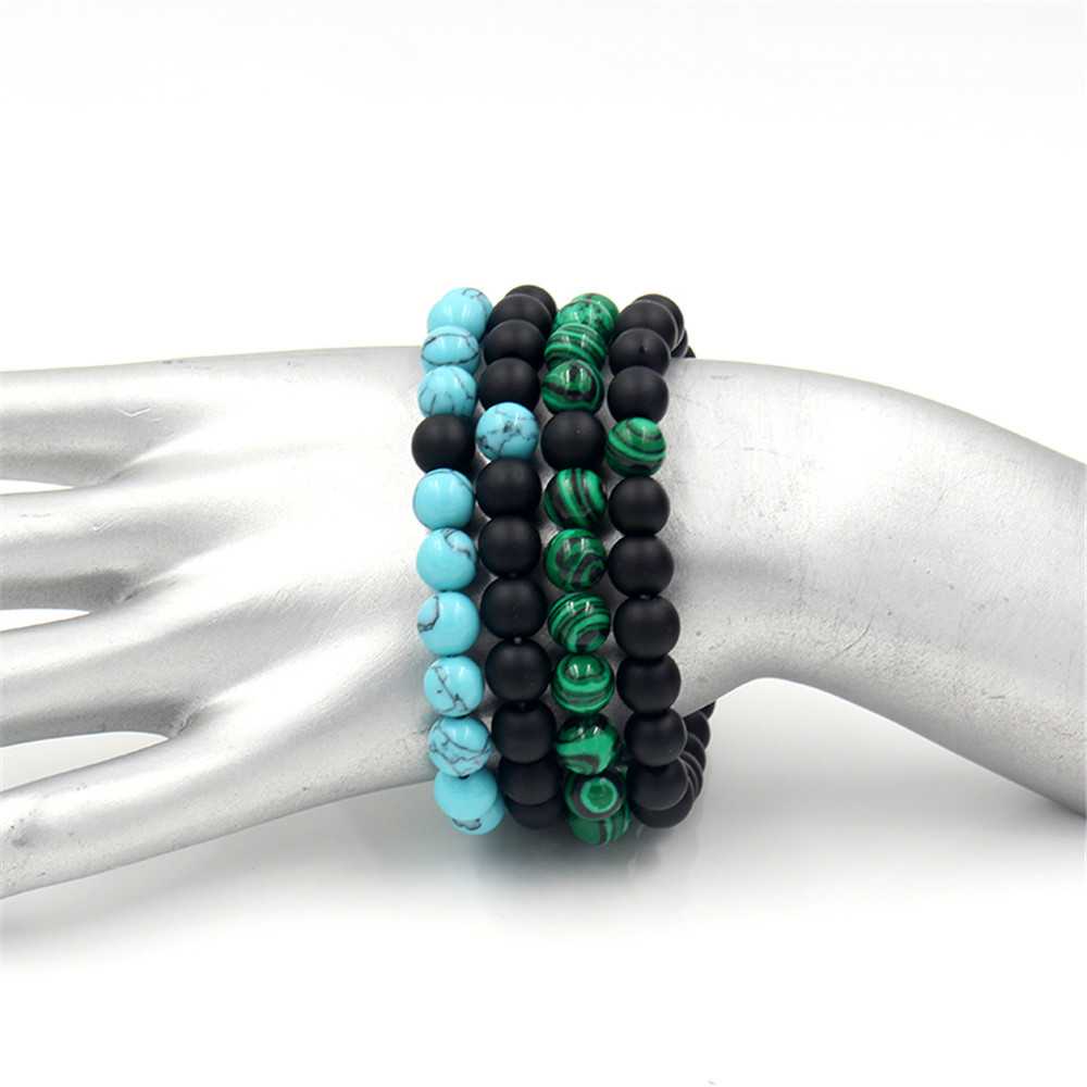 Fashion Natural Turquoise Black Frosted Stone Bracelet Elastic Bracelet Wholesale display picture 1