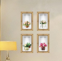 淘寶熱賣 仿真花瓶3D立體牆貼 創意臥室書房裝飾紙定製【SK9083】