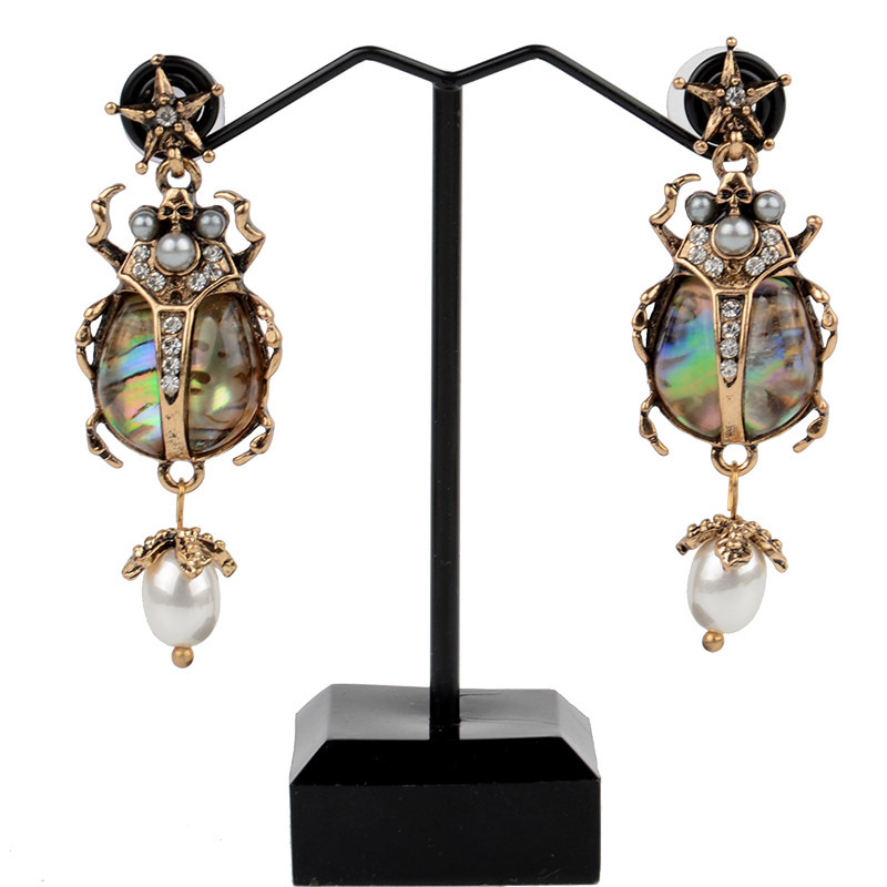 Plating, Inlay Design 1 Pair Retro Insect Ladybugs Plating Inlay Artificial Pearl Alloy Artificial Diamond Drop Earrings
