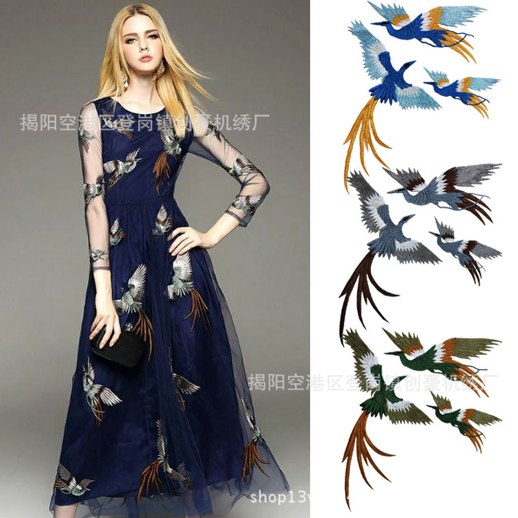 创豪绣品 凤凰于飞3件套 凤鸟组合 刺绣凤凰飞鸟布贴 DIY绣花辅料