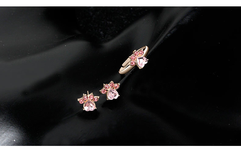 Fashion Personality Diamond-set Dog Paws Can Open Ring Cat Paw Print Ring Earrings Wholesale display picture 9