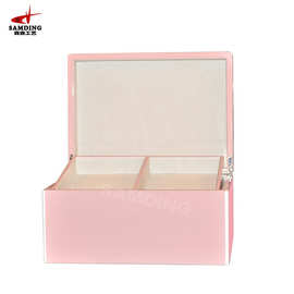 粉色喷漆木盒包装盒定 制双层高光胡桃木包装盒 木质首饰盒加工