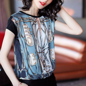 Summer New Fashion Loose Round-collar Printed Chiffon Shirts