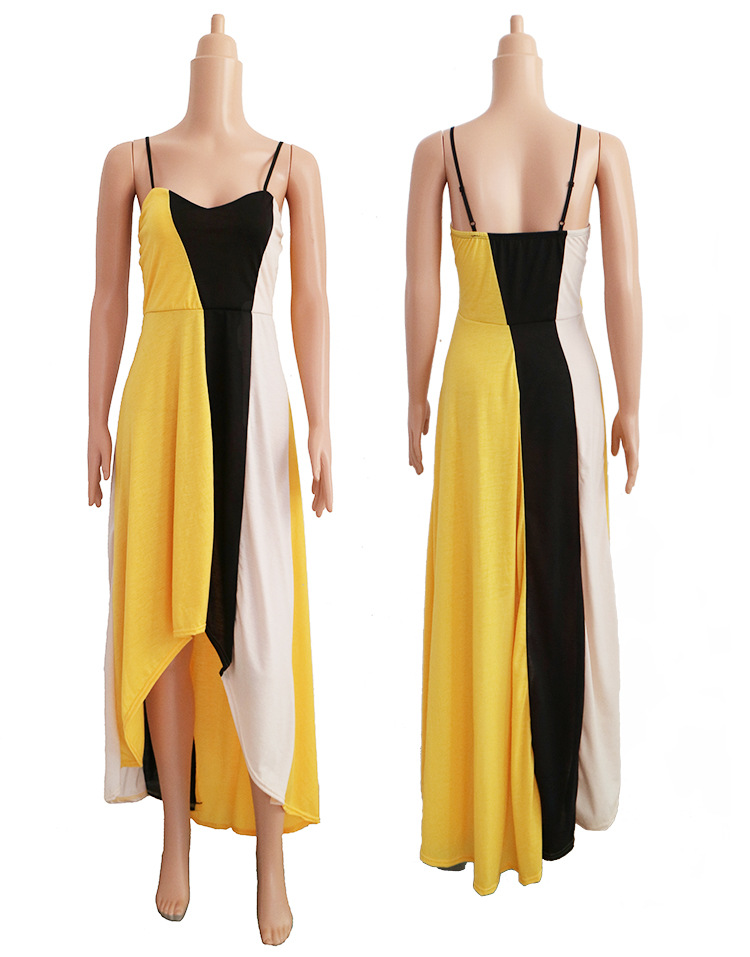 Color Block Asymmetrical Slip Dress Sexy Strapless Design Long Length Elegant Evening Wear Wholesale Available