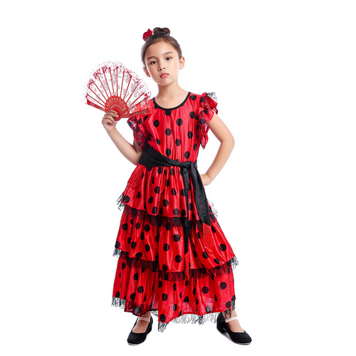 Spanish traditional flamenco dance dresses for kids children girls red polka dot  exotic holiday carnival costume for toddlers masquerade costume