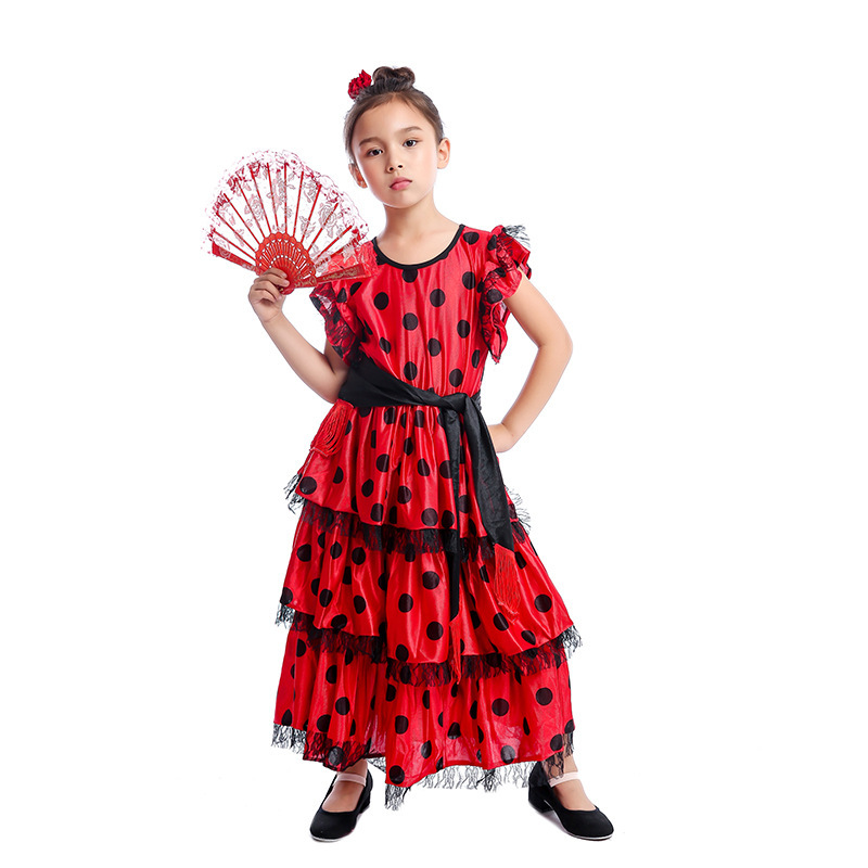Spanish girls traditional flamenco dancers exotic costumes children  masquerade the clothing