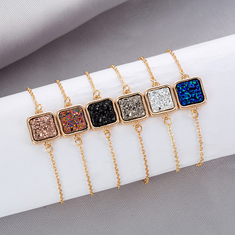 Fashion Square Crystal Cluster Fashion Natural Stone Love Alloy Bracelet display picture 20