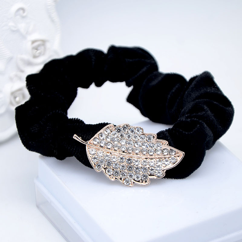 韓版發飾樹葉款 高檔滿水鑽絨布圈頭花 發繩 義烏皮筋 精品店飾品