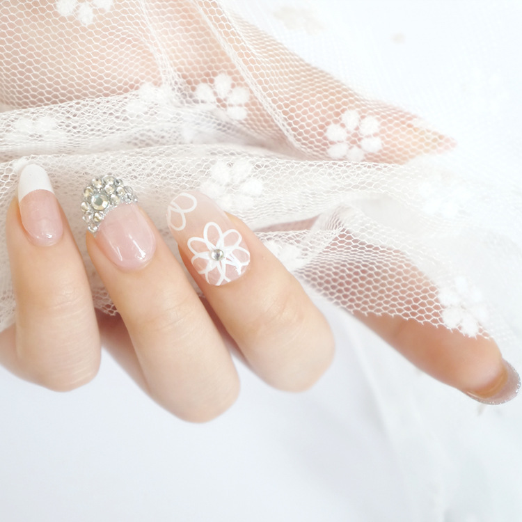 新款3D时尚镶钻新娘甲24片套装假指甲片美甲片背胶贴定做详情图5