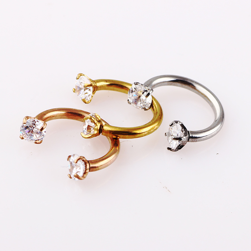 Zircon Diamond Nose Ring Inner Teeth Nose Stud Hollow Hoop 18G 316L Surgical Steel Rose Gold detail image 8