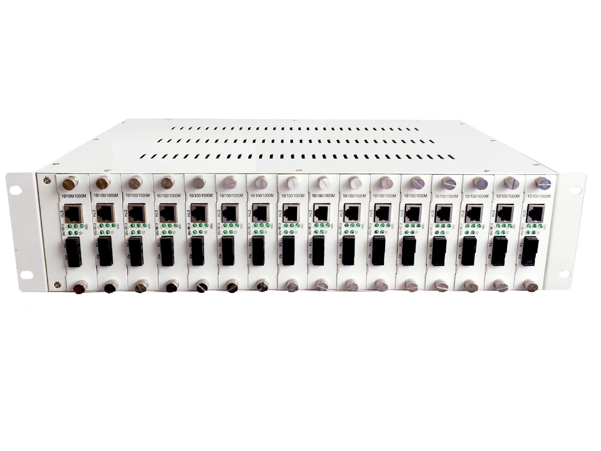 2U高16槽机架式光纤收发器转换器机架双电源槽位