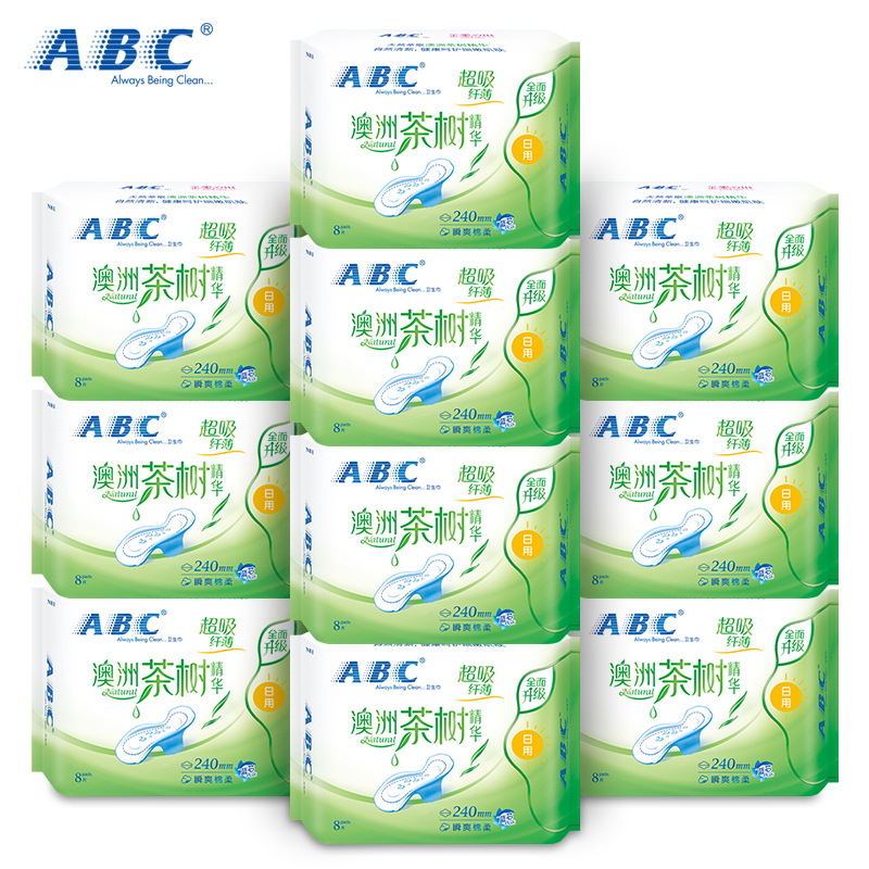 ABC卫生巾日用茶树纤薄棉柔卫生巾8片240mm纤薄瞬爽网感姨妈巾N81
