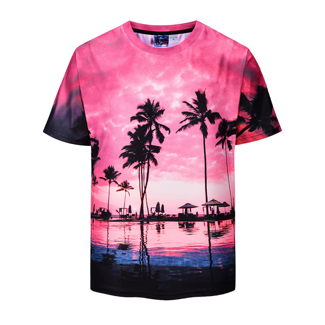 New Summer Sunset Coconut Forest Scenery 3D Printed T-shirt 