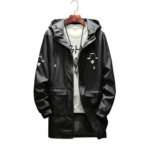 Spring and autumn men’s hooded medium length coat slim casual jacket for men