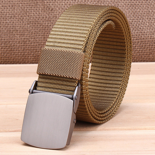 TUSHI sports outdoor canvas belt belt for men with automatic buckle for young students nylon smooth buckle casual pants belt