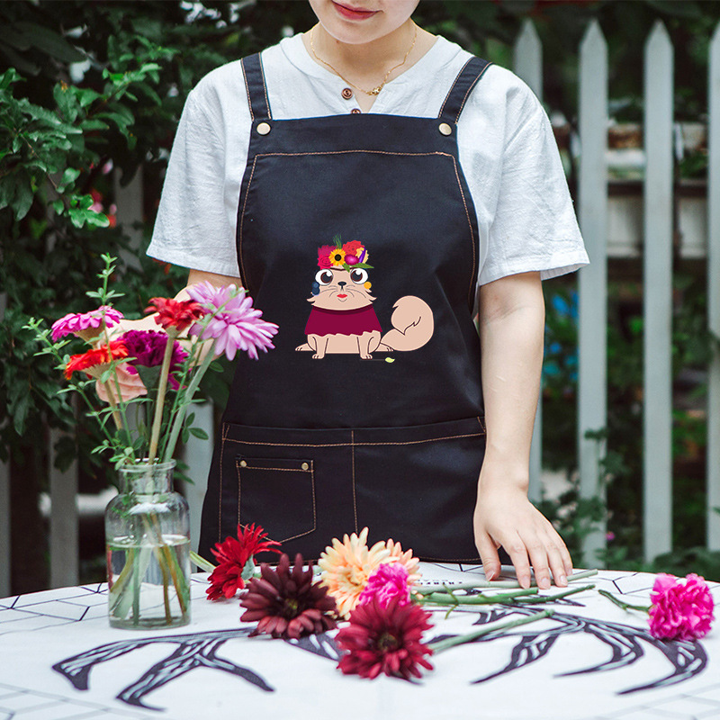 Tienda de flores para mascotas ropa de trabajo delantal cocina moda coreana anti-fouling anti-aceite pareja delantal de cocina logotipo imprimible
