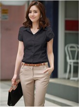 2023韩版白衬衫女新款荷叶袖雪纺衫半袖黑色衫衣职业装工作服女夏