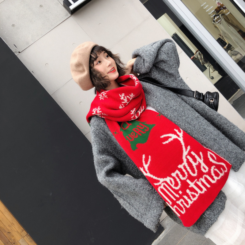 Paire de châles chauds en tricot d'hiver de Noël pour sœurs et étudiantes, écharpe douce, cadeau de Noël_voghion.com