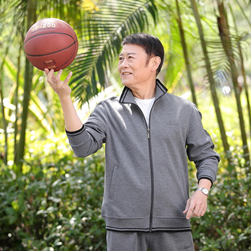 2018男士大码运动套装男春秋二件套中老年运动服爸爸中年休闲套装