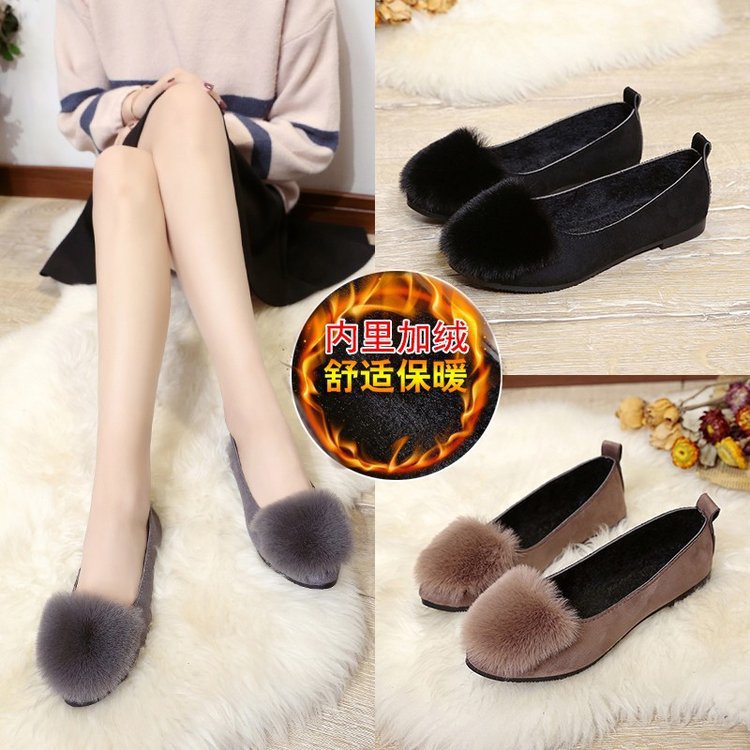 毛毛鞋女2018秋冬新款韓版舒適瓢鞋平底百搭孕婦鞋豆豆鞋女加絨