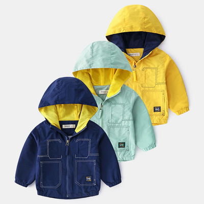 2019 Spring Korean Edition Boutique children&#39;s clothing Boy children Solid Windbreak Jacket coat Zipper shirt On behalf of