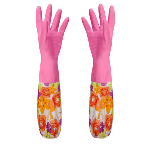 Flannel version/Spring version/Colored latex extra-long household gloves for washing dishes and clothes, durable cleaning and specialized use