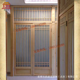 新中式花格门窗日式镂空木格屏风松木隔断 现代简约日料竖条门