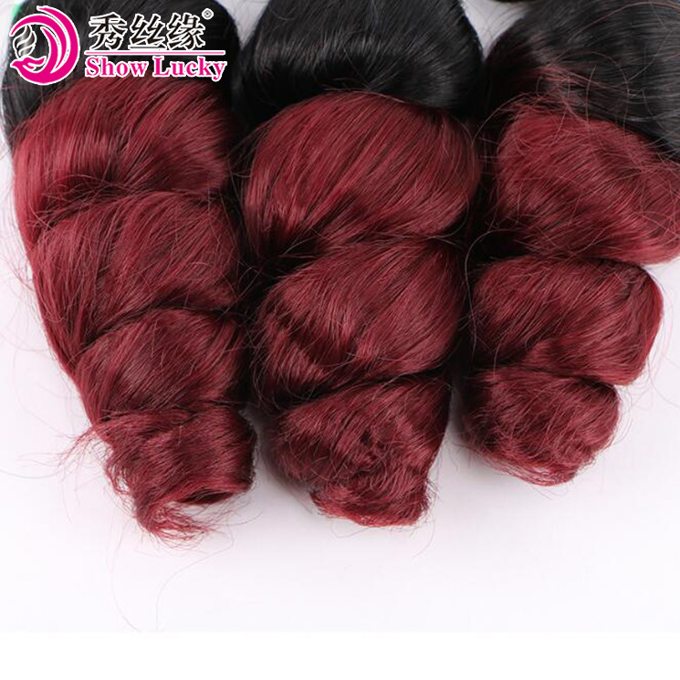 Synthetic hair chemical fiber hair curtain three piece set loose wave high temperature filament 1b wine red manufacturer customized