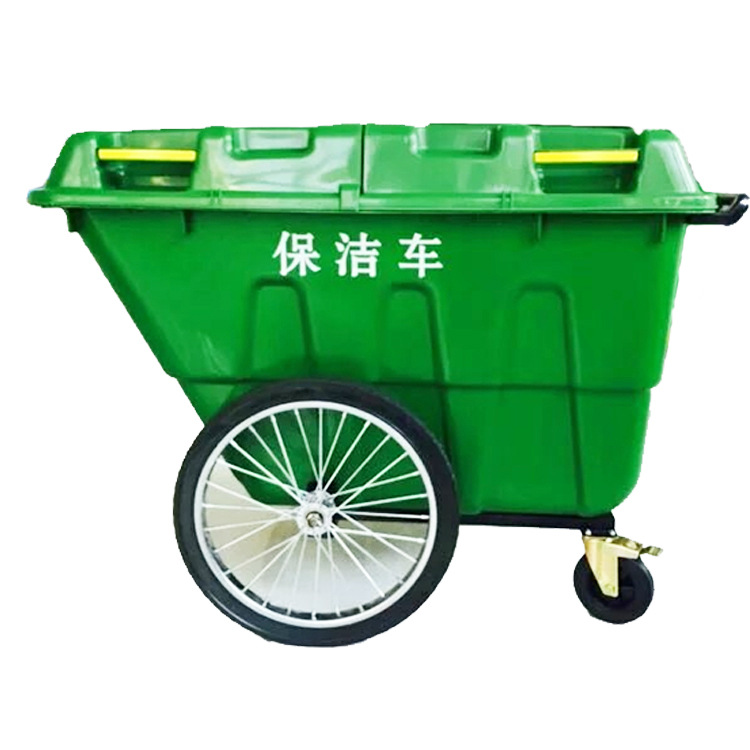 厂家批发400L垃圾车手推塑料保洁车 环卫大号垃圾桶物业使用